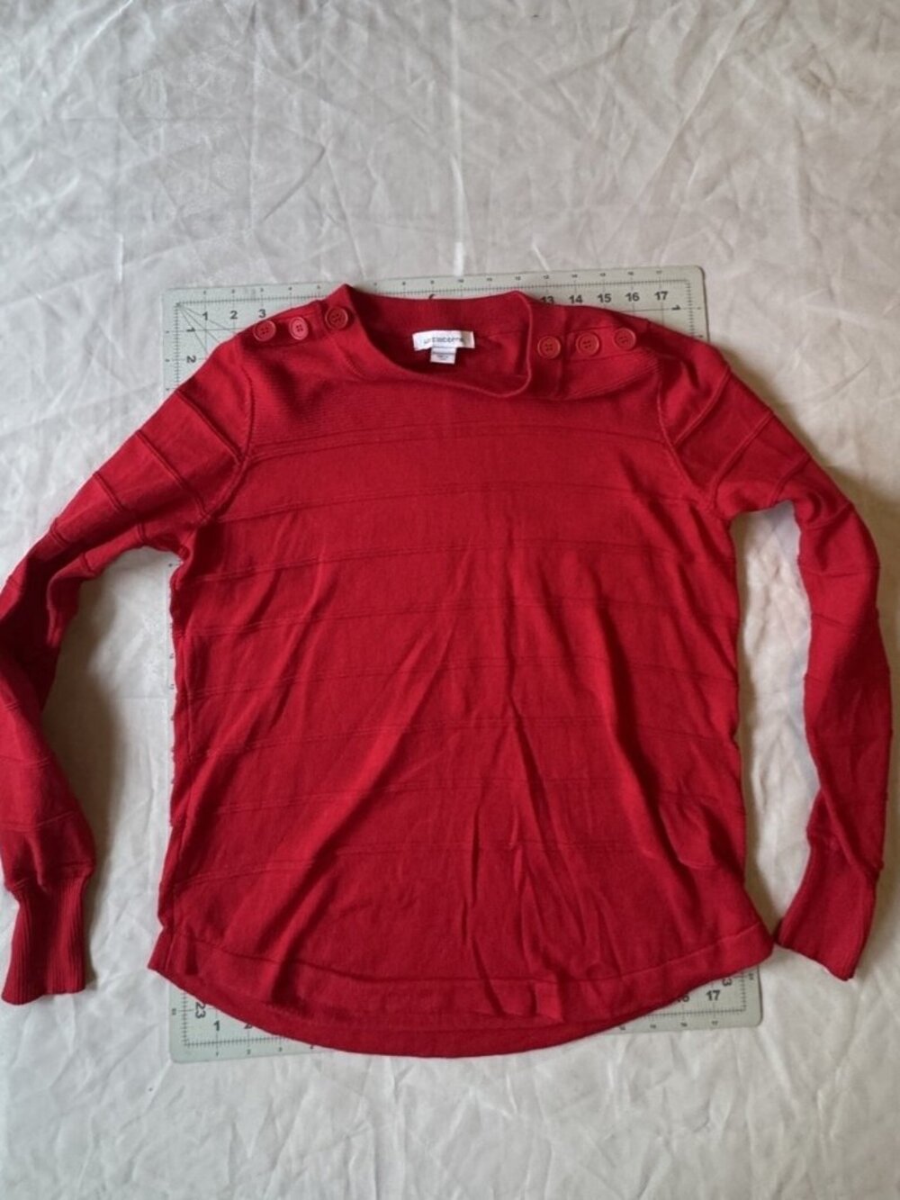 Liz Claiborne Red Button Shoulder Textured Knit Sweater